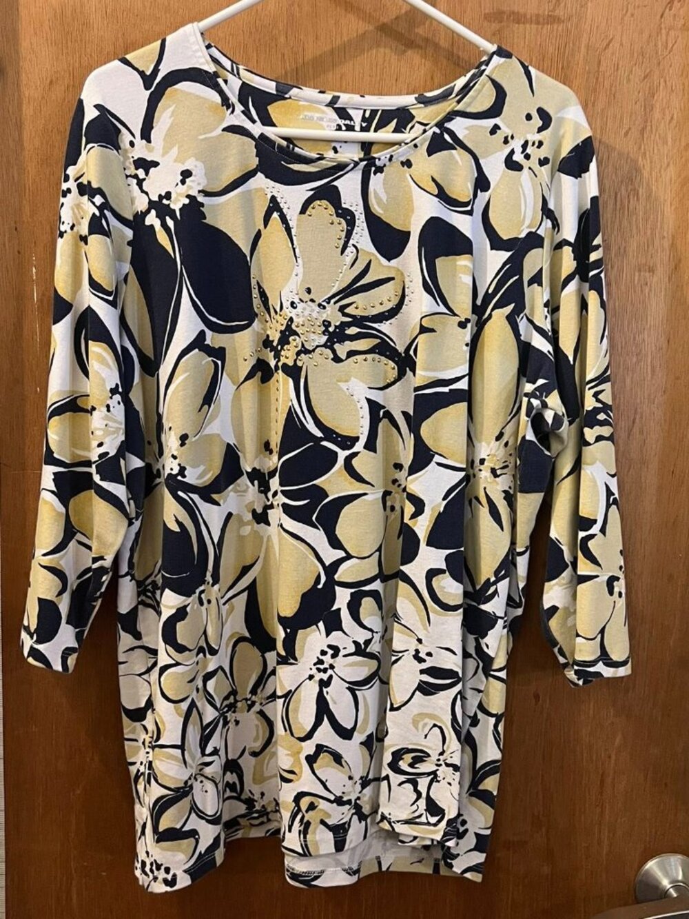 Size 2X - Allison Daley - Tan and Black Knit 3/4 Sleeve Pullover